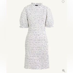 J. Crew Puff-Sleeve Smocked Mini Dress In Dot Women's 2X White Navy Stretch